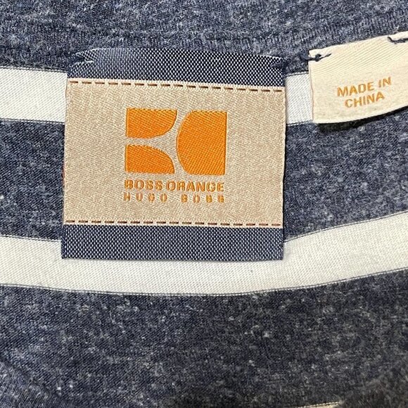 Hugo Boss Orange Men's Short Sleeve T-Shirt Slate Blue Stripe Size L Large - Picture 3 of 7